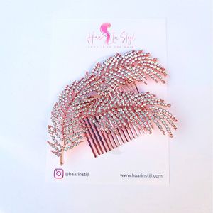 Haar in Stijl® Palmblad Haarkam - Grote haarkam met strass steentjes in de kleur Rosé Goud
