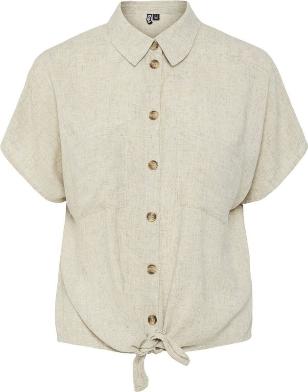 Pieces Blouse Pcpia Ss Tie Shirt Wvn Noos 17154736 Birch/melange Dames Maat - XXL
