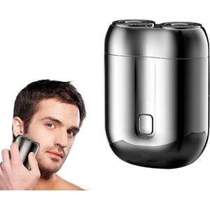 Scheerapparaat - Elektrisch scheerapparaat met dubbele kop - Elektrisch scheerapparaat - Zwevende scheerkop met dubbele kop - Draagbaar - Wasbaar - Oplaadbaar via USB - Geschikt voor thuis, auto, reizen - 7×5,3×2,3 cm - Zilver