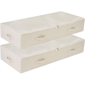 100 cm Opbergdoos Met Deksel Opvouwbaar - Set van 2 - Wasbaar Beschrijfbare Tas - 6 Handgrepen - Beige .