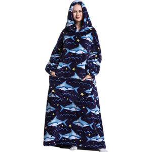 Nivard Hoodie Deken Met Mouwen - Onesie - Fleece Blanket - Dames - Heren - Kinderen - Plaid - Knuffeldeken - Extra Zacht - Haai