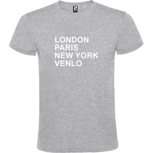 Grijs T-shirt 'LONDON, PARIS, NEW YORK, VENLO' Wit Maat XL
