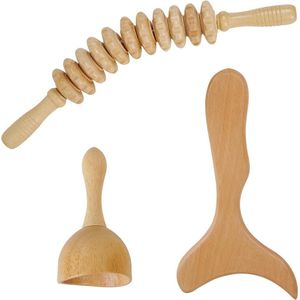 Hout Therapie Massage Tools - Massage Roller Stick - Lymfedrainage Apparaat voor Benen - 3 Stuks massage roller