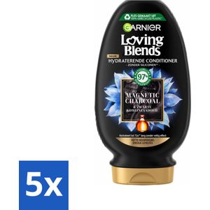 5 x Garnier Loving Blends Magnetic Charcoal Conditioner 250 ml - Actieve Kool - Zwarte Komijnzaadolie - Natuurlijke Ingrediënten - Siliconen Vrij - Vegan Conditioner