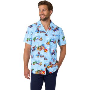 OppoSuits Mannen Hawaiian Super Mario Adventures - Heren Blouse - Mario Overhemd - Hawaii Hemd - Shirt - Blauw - Maat S