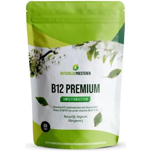 B12 Premium - 1000 mcg - Smelttablet - Actief vitamine B12, B6 en 5-MTHF folaat - 60 tabs - Aardbei