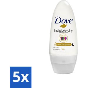 5 x Dove Invisible Dry - Deodorant Roll-on - Anti-Transpirant - 50 ml - 48 Uur Bescherming - Alcoholvrij Deodorant