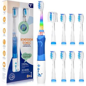 Goodivery - Elektrische Tandenborstel Kinderen - Kindertandenborstel - Waterdicht IPX7 - 8 Zachte Borstelkoppen - 22x9x3cm - Blauw
