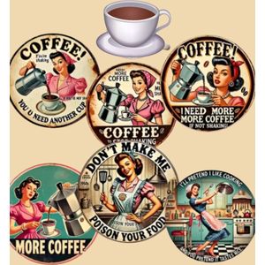 Vintage Onderzetters - 6 stuks - Set van 6 - Vintage Look - Onderzetters - Coasters - Houten onderzetters - Onderzetters voor glazen - Onderleggers voor glazen of Kopjes - Grappige teksten - Verjaardagscadeau - Moederdag - Vaderdag - Fun Cadeau