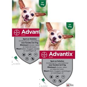 Bayer Advantix Vlooien & Teken Pipetten - Hond tot 4kg - 2 x 6 stuks