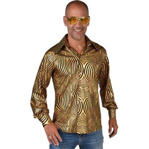 Magic By Freddy's - Jaren 80 & 90 Kostuum - Duizelingwekkend Disco Overhemd Goud Man - Goud - Large / XL - Carnavalskleding - Verkleedkleding
