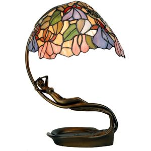 LumiLamp Tiffany Tafellamp 28x20x40 cm Paars Roze Glas Tiffany Bureaulamp