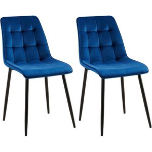 CLP Gifford Set van 2 eetkamerstoelen - klassiek - zonder armleuning - Velvet - fluweel - Fluweel/donkerblauw