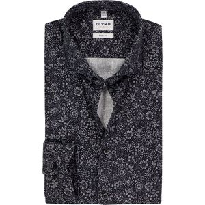 OLYMP - Level 5 - Body Fit Overhemd - Zilvergrijs Dessin - Strijkvriendelijk