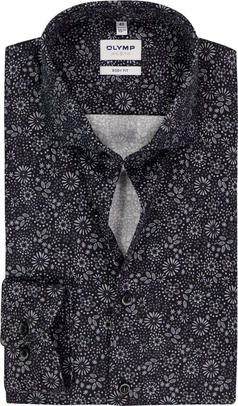 OLYMP - Level 5 - Body Fit Overhemd - Zilvergrijs Dessin - Strijkvriendelijk