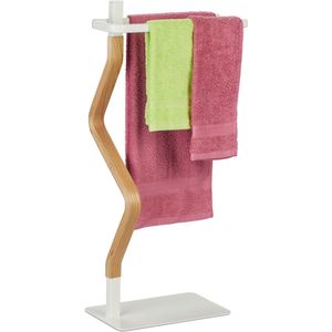 Relaxdays staand handdoekenrek - 2 stangen - handdoekstandaard staal & mdf - badkamer