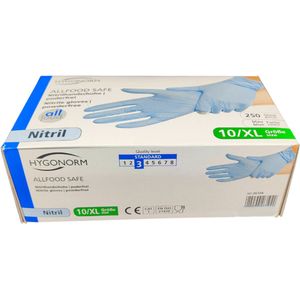 Hygonorm Nitril Handschoenen Maat XL – Blauw – 250 Stuks – Poedervrij – Allfood Safe – Wegwerphandschoenen voor Voedselverwerking en Hygiëne