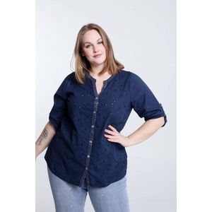 Paprika Lange, effen blouse met borduurwerk vooraan en pailletten