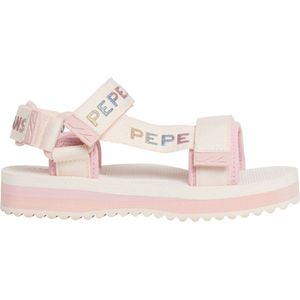 Pepe Jeansvoor meisjes. PGS70068 Ruwe witte trekking sandalen (34), 1 tot 3 cm, Klittenband, Casual, kinderkleding