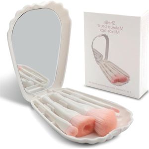 Make-upkwasten voor op reis - Set van 5 draagbare mini-make-upborstels in schelpvormig etui met blushborstel, poeder blending en oogschaduw