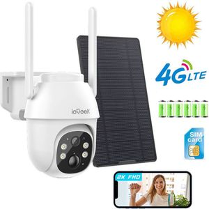 ieGeek 4G LTE mobiele beveiligingscamera draadloos buiten, 2K geen wifi zonne-energie camera ingebouwde simkaart, 2-weg praatcamera's voor thuisbeveiliging met PIR-bewegingsdetectie, IP66, nachtzicht, schijnwerpers