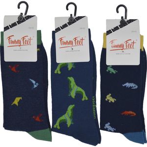 Funny Feet socks - Happy animals kousen - cadeau - grappige sokken - 3 paar - Maat 39-42