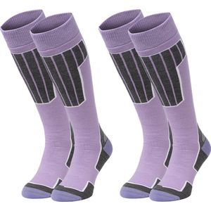 NOMAD® Skisokken Essential 2-Pack | 35/38 Lila | Warme sokken Dames / Heren | Lange Huissokken / Wandelen / Sporten | Knie Kousen | Goede vochtafvoer