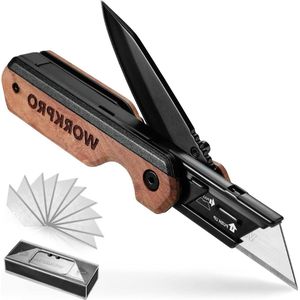 Folding Knife-Utility Knife with Quick-Change Box Cutter and Belt Clip - 10 Extra SK5 Blades