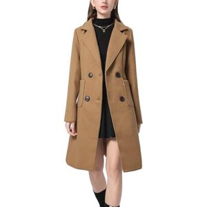 Dames Winter Wolmix Mantel met Gekerfde Kraag en Dubbele Rij Revers