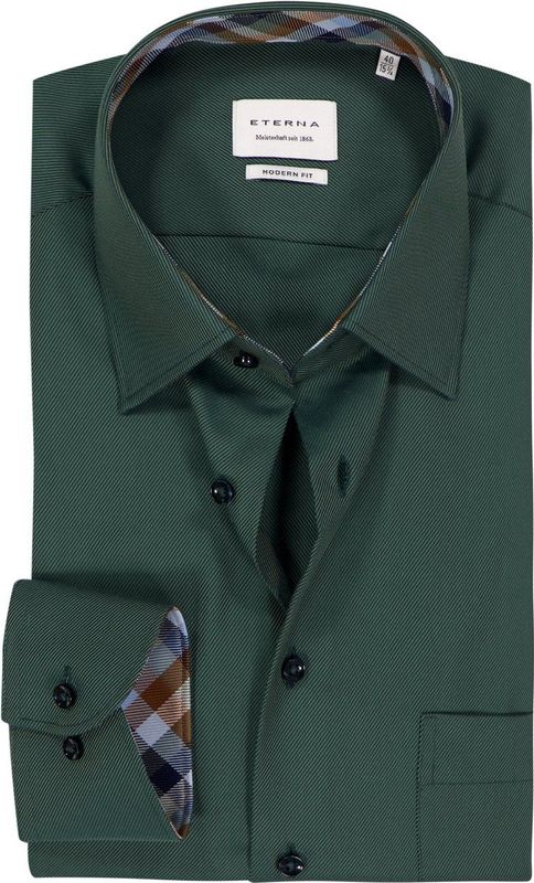 ETERNA - Modern Fit - Overhemd - Donkergroen - Twill