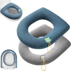 Toiletmat - Universele Wasbare Toilet Beschermmat voor U-Vormige Zitting - Warm Toilet Zitting - Set van 2 (Blauw + Grijs)