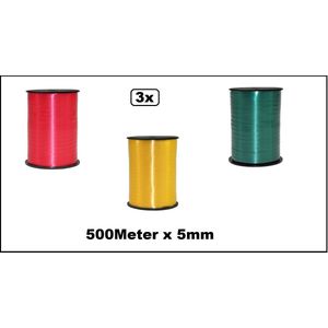 3x Krullint rood/geel/groen 5mm x 500meter