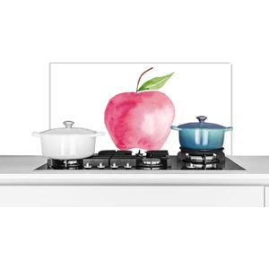 Spatscherm keuken 80x40 cm - Kookplaat achterwand Appel - Aquarelverf - Wit - Muurbeschermer - Spatwand fornuis - Hoogwaardig aluminium