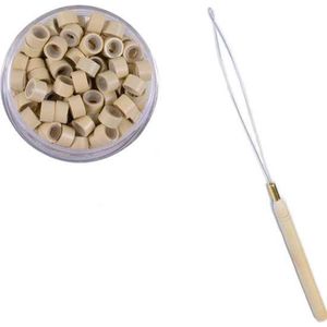 100 Microringen voor Extensions Blond + 1 Microring Loopnaald
