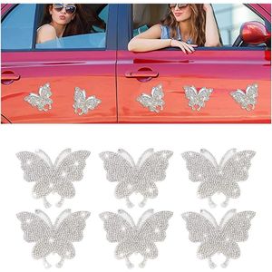 Glitter raamdecoratiestickers - 6 stuks fonkelende diamant vlinderstickers voor auto's - bling strass kristallen stickers - voertuigdecoratie - wit .