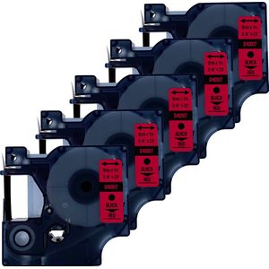 DULA Dymo D1 40917 - S0720720 -Compatible label tape - 5 lettertapes - Zwart op rood - 9mm x 7m