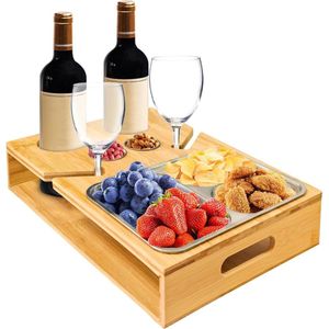 Snackbox houten snackdispenser met 3 snackschalen en 2 grote bekerhouders bankorganizer bank-organizer bijzettafel salontafel