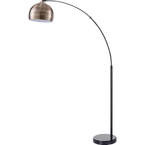 Teamson Home Arquer Booglamp Vloerlamp - Antiek Messing Afwerking Lampenkap - Zwart Marmer Baseren