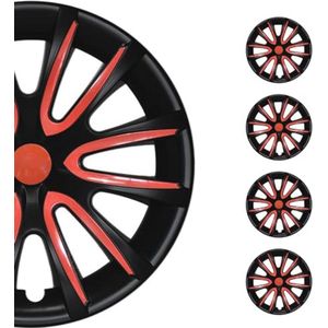 Wieldoppen 14 inch, 4 stuks, mat zwart-rood, voor stalen velgen
