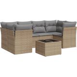 vidaXL - 7-delige - Loungeset - met - kussens - poly - rattan - beige