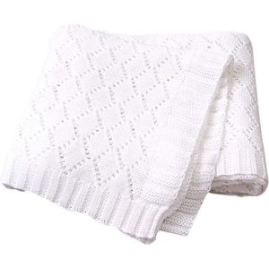 Gebreide babydeken voor jongens en meisjes, vierkante slaapzak, ultrazacht en pluizig, voor kinderwagen of wieg (80 x 100 cm, wit)