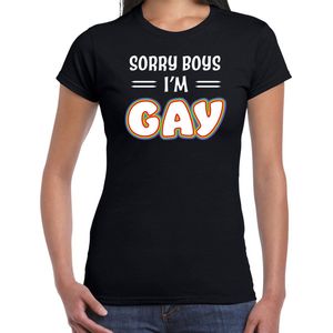 Bellatio Decorations Gay Pride t-shirt met tekst - dames - zwart - Sorry boys - LHBTI/LHBTIQ XL