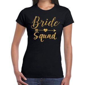 Bride Squad Cupido goud glitter tekst t-shirt zwart dames - dames shirt Bride Squad- Vrijgezellenfeest kleding L