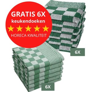 Droomtexiel® Horeca Kwaliteit Katoenen Theedoeken set - 6x Theedoeken - Groen Wit + Gratis 6 keukendoeken t.w.v €22,95