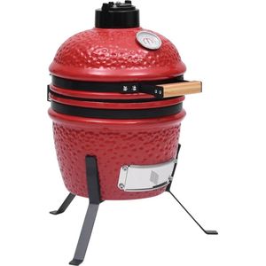 <p>Deze keramische kamado-grill is een veelzijdige barbecue die gebruik maakt van kolen of hout als brandstof. Met een groot grillrooster van 26,5 cm diameter is deze mini kamado perfect voor grillen, bakken, roken, koken of het warm houden van je eten.</p>
<p>Het scharnierende deksel van de keramische barbecue is zeer stevig en heeft een ventilatieopening, samen met een ingebouwde thermometer. De gelaagde ventilatieopening zorgt voor eenvoudige regeling van de luchtstroom en temperatuur.</p>
<p>Deze kamado-grill is gemaakt van hoogwaardig keramiek met een kuiltjes-structuur en geglazuurde afwerking, wat niet alleen duurzaam is, maar ook esthetisch aantrekkelijk. Het unieke kookproces van de grill voegt smaak toe aan het eten en houdt het tegelijkertijd mals.</p>
<p>De gepoedercoat stalen poten zorgen voor extra stabiliteit aan de grill. Met deze kamadobarbecue kun je een breed scala aan gerechten bereiden, zoals hamburgers, vis en ribs. Het zal jou en je vrienden veel BBQ-plezier bieden!</p>
<ul>
  <li>Kleur: rood</li>
  <li>Materiaal: keramiek met geglazuurde kuiltjes-structuur en gepoedercoat staal</li>
  <li>Totale hoogte: 56 cm</li>
  <li>Buitendiameter: 31 cm</li>
  <li>Diameter roestvrijstalen grillplaat: 26,5 cm</li>
  <li>Ingebouwde thermometer, met temperatuurbereik van 0 °C tot 450 °C</li>
  <li>Geveerd scharnier</li>
  <li>Roestvrijstalen luchtopening</li>
</ul>