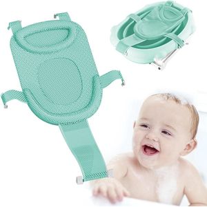 Babybadje Net Babybadje Inzetzitje Babykuipjes - Pasgeboren Douche Mesh Verstelbaar Comfortabel Peuter Badaccessoires Antislipzitje Mesh Zak Badplank Lichtgroen 1 Stuk