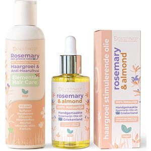 Destined® Rozemarijn Haarolie + Rozemarijn Shampoo - Voordeelset - Zonder Sulfaten, Parabenen, Alcohol, Kleurstoffen - Minimaliseer Haaruitval & Stimuleer Haargroei - Natuurlijk & Handgemaakt in Griekenland - 60ml + 150ml