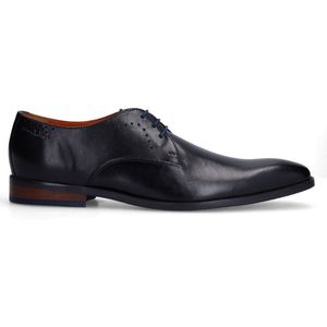 Van Lier - Heren - Zwarte Leren Veterschoenen - Platte Hak 2 cm