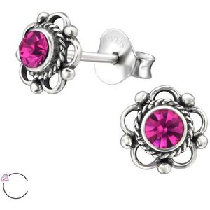 Aramat jewels ® - Oorbellen bloem 925 zilver roze swarovski elements kristal 7mm