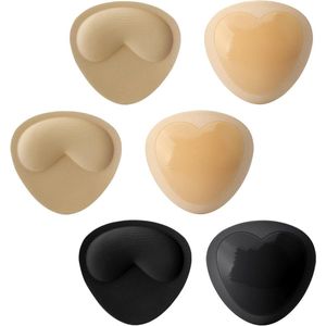 E-Ambar - Set van 3 herbruikbare zelfklevende push-up bh-pads in Beige en zwart - ademend en antislip - ideaal voor bikini, sportbeha en lingerie
